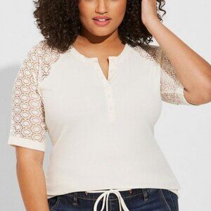 Torrid Fitted Super Soft Rib Lace Inset Raglan Henley Top Size 4x